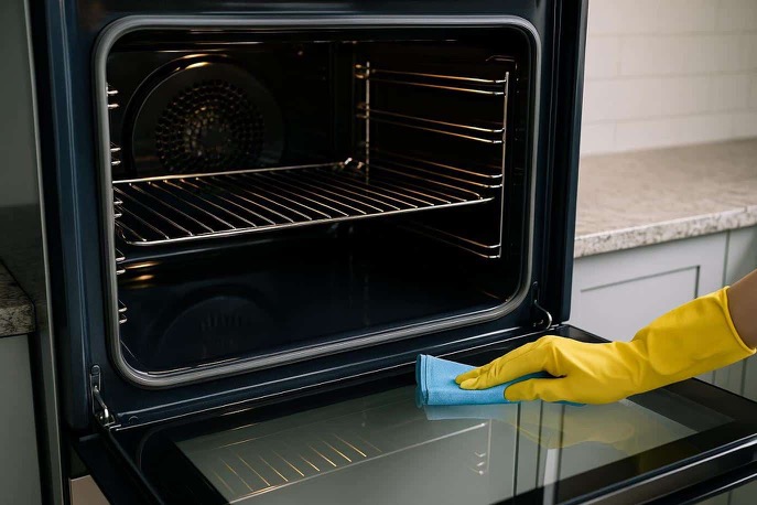 Detailing oven interior and racks to remove baked-on grease